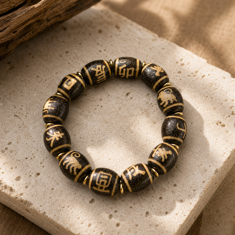 Black and gold Dzi bracelet lifestyle scene