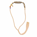 Colorful multi-eye Dzi cord necklace on white background