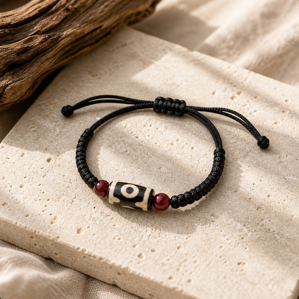 Single-eye Dzi cord bracelet lifestyle scene