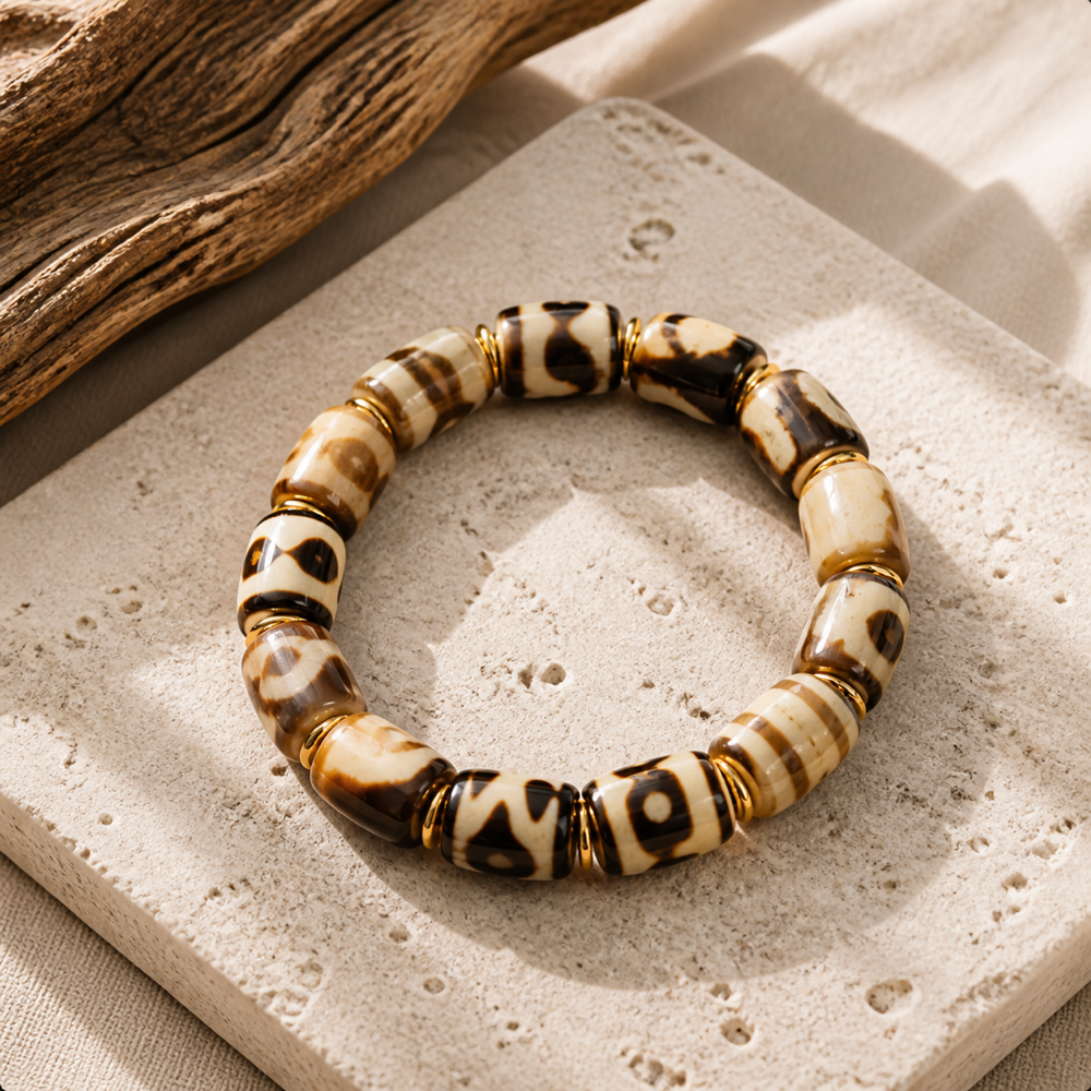 Cream brown Dzi bracelet lifestyle scene