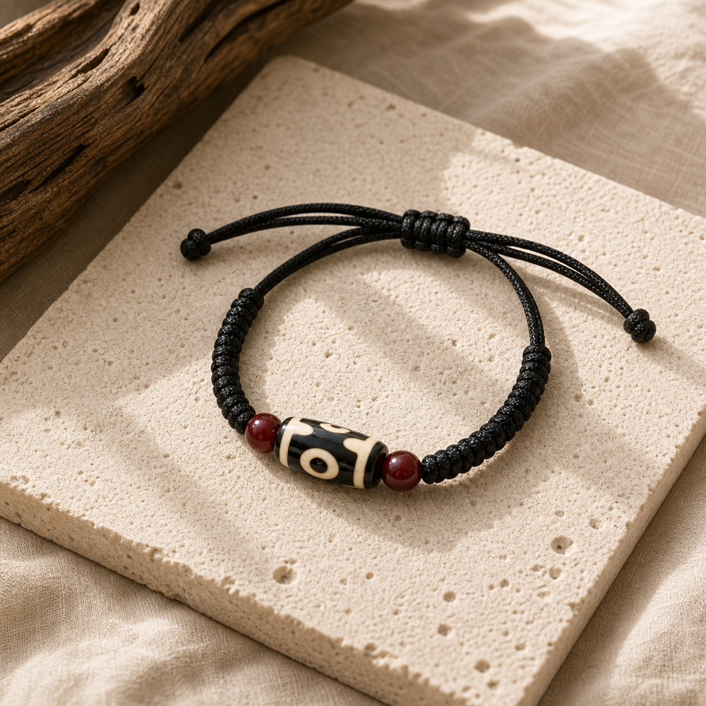 Black cord Dzi bracelet lifestyle scene