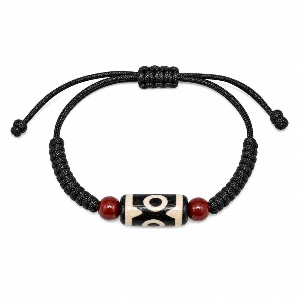 Black cord Dzi bracelet on white background